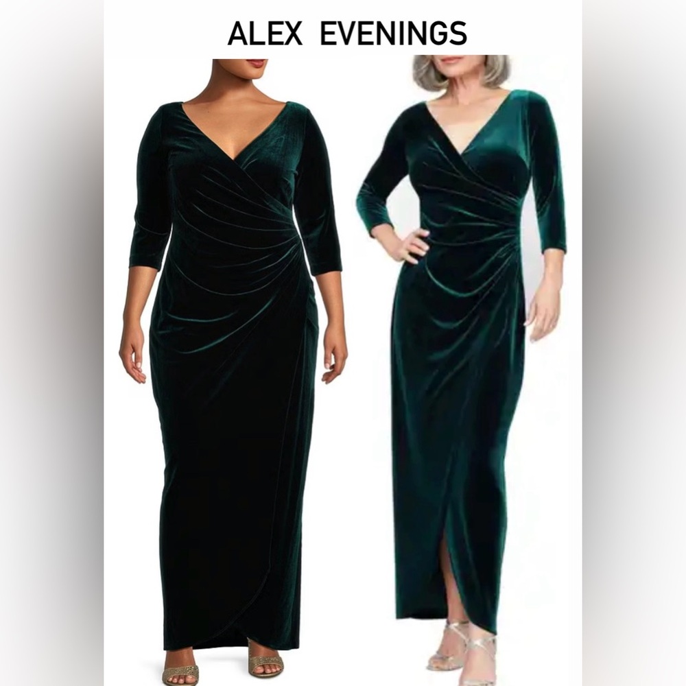 Alex Evenings Plus Size Long Sleeve V-Neck Tulip Hem Velvet Dress Size 20W
